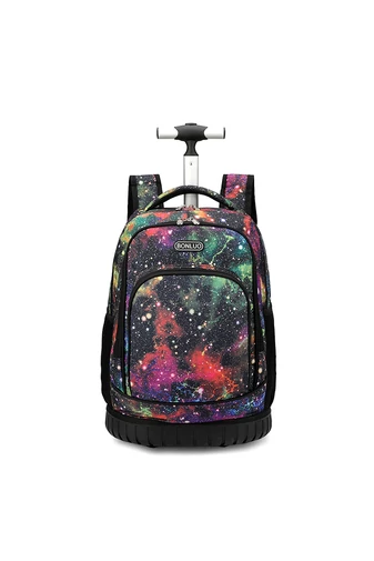 Bonluo Ghiozdan Pe Roți Negru Colorat Calitate Premium Din Material Impermeabil Dimensiune 48*31*21cm