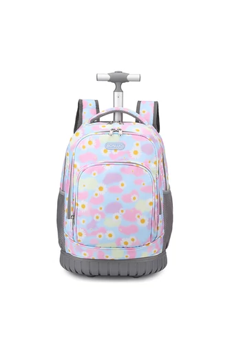 Bonluo Ghiozdan Pe Roți Roz Cu Model Flori Calitate Premium Din Material Impermeabil Dimensiune 48*31*21cm