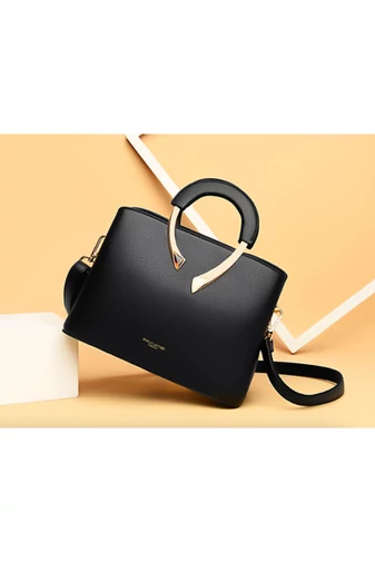 Bonluo Geantă De Mână/Crossbody Negru Cu Decorațiuni Aurii Din Imitație De Piele Dimensiuni 21*27*13cm