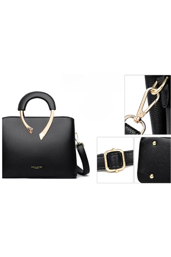 Bonluo Geantă De Mână/Crossbody Negru Cu Decorațiuni Aurii Din Imitație De Piele Dimensiuni 21*27*13cm