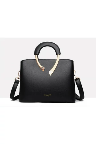 Bonluo Geantă De Mână/Crossbody Negru Cu Decorațiuni Aurii Din Imitație De Piele Dimensiuni 21*27*13cm