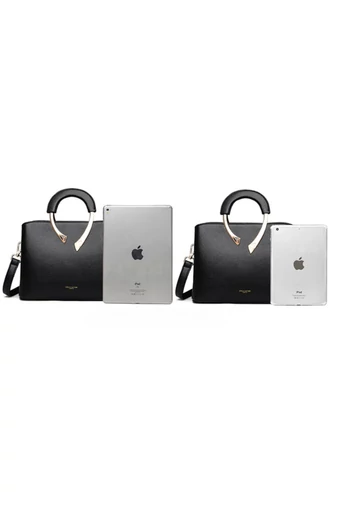 Bonluo Geantă De Mână/Crossbody Negru Cu Decorațiuni Aurii Din Imitație De Piele Dimensiuni 21*27*13cm