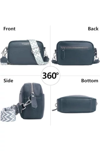Geantă Crossbody Bonluo Albastru Turcoaz Din Piele Naturală Dimensiune Mică(15*20*7cm)