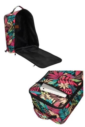Set Călătorie 3În1 Rucsac Wizzair 40*30*20cm Negru Model Frunze Colorate, Sac Depozitare Cu Vacuum Și Pompă De Aer Electrică