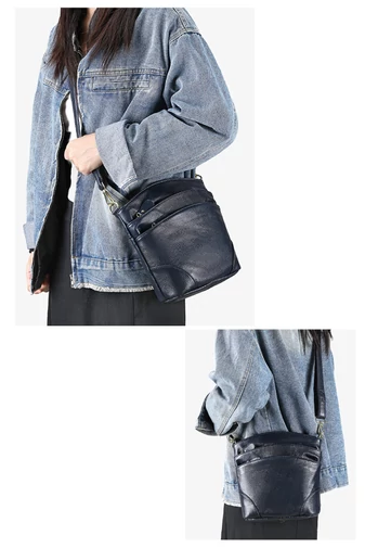Geantă Crossbody Albastră Din Piele Naturală 21*19,5*9,5cm