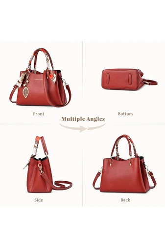 Geantă De Mână/Crossbody Roșie Cu Eșarfă Decorativă Și Accesorii Aurii Din Imitație De Piele 20*28*13cm