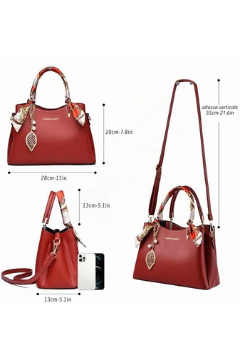 Geantă De Mână/Crossbody Roșie Cu Eșarfă Decorativă Și Accesorii Aurii Din Imitație De Piele 20*28*13cm
