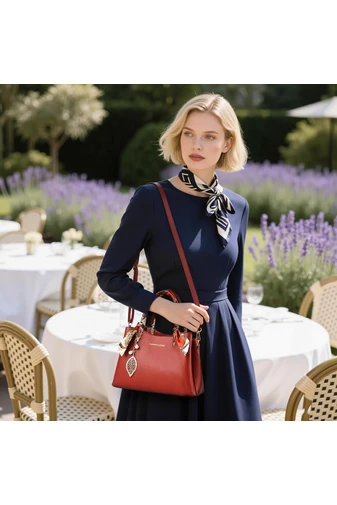 Geantă De Mână/Crossbody Roșie Cu Eșarfă Decorativă Și Accesorii Aurii Din Imitație De Piele 20*28*13cm
