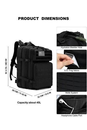 Ghiozdan Drumeții Negru Cu O Capacitate Mare Impermeabil Extrem De Rezistent 53*35*25cm