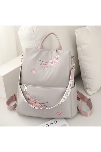 Rucsac Damă Bonluo Bej închis Din Material Impermeabil Model Cu Flori Brodate Dimensiune 32*30*13cm