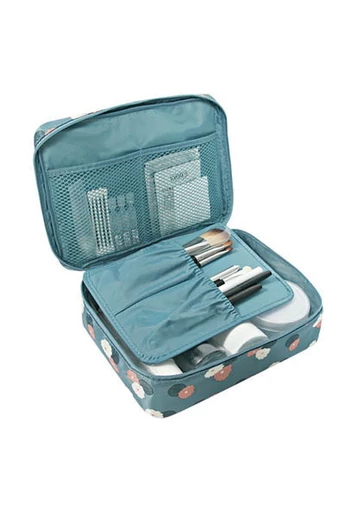 BONLUO Borsetă Pentru Cosmetice Albastru Cu Model Înflorat Dimensiuni 21*18*7,5 cm