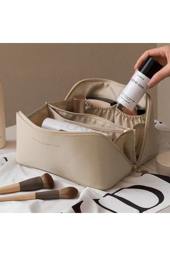 Bonluo Geantă De Cosmetice Bej Din Imitație De Piele Dimensiuni 11*23,6*10,5 cm 