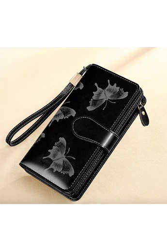 Bonluo Portofel Damă /Geantă De Mână Neagră Din Piele Naturală Dimensiune (19*10*3 cm)