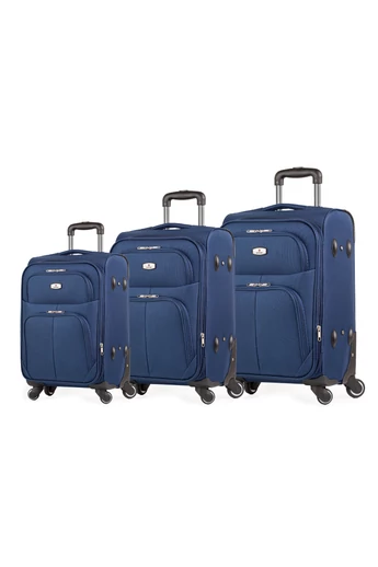  Set De Valize Cu Pereți  Moi Din 3 Piese Culoare Albastru Închis Posibilitate Extindere Spațiu (4 Roți)