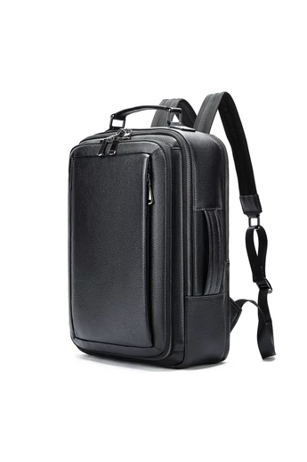 Rucsac Business Negru Din Piele Naturală Calitate Superioară Cu Aștașare La Troler Dimensiune (42*11*17cm)