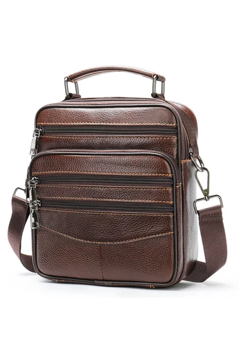 Geantă Crossbody De Bărbați Maro Bonluo Din Piele Naturală Calitate Premium Dimensiune (23*20*6cm)