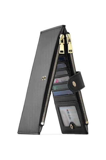 Portofel RFID Dama Din Piele PU Negru Cu 16 Sloturi Card 19,5*11*2cm