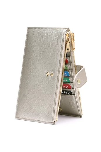 Portofel RFID Dama Din Piele PU Argintiu Cu 16 Sloturi Card 19,5*11*2cm