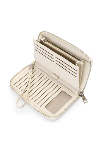 Portofel Damă Multifuncțional Bej Din PU Cu Fermuar Și Curea de Mână 22x12x3 cm Bonluo