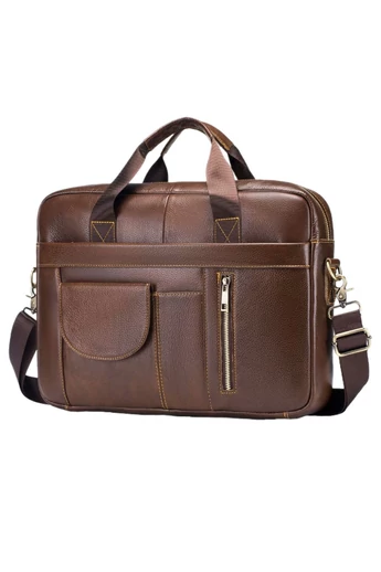 Geantă Business Din Piele Naturală, Compartiment Laptop 14'' Maro 28*39*6cm
