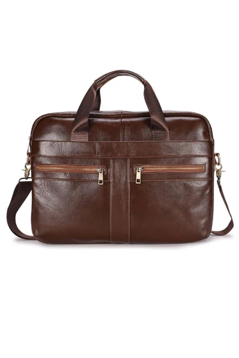 Servietă Laptop Din Piele Naturală, Elegantă și Durabilă Maro 28*40*7cm