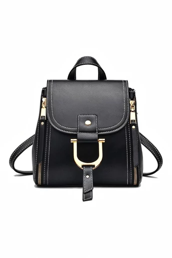 Rucsac 2în1 Crossbody  Damă Compact Din PU Negru 21*21*13cm