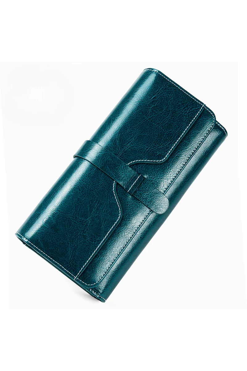 Bonluo Portofel Damă Turcoaz Închis Din Piele Naturală  De Dimensiunea 19*10*3cm