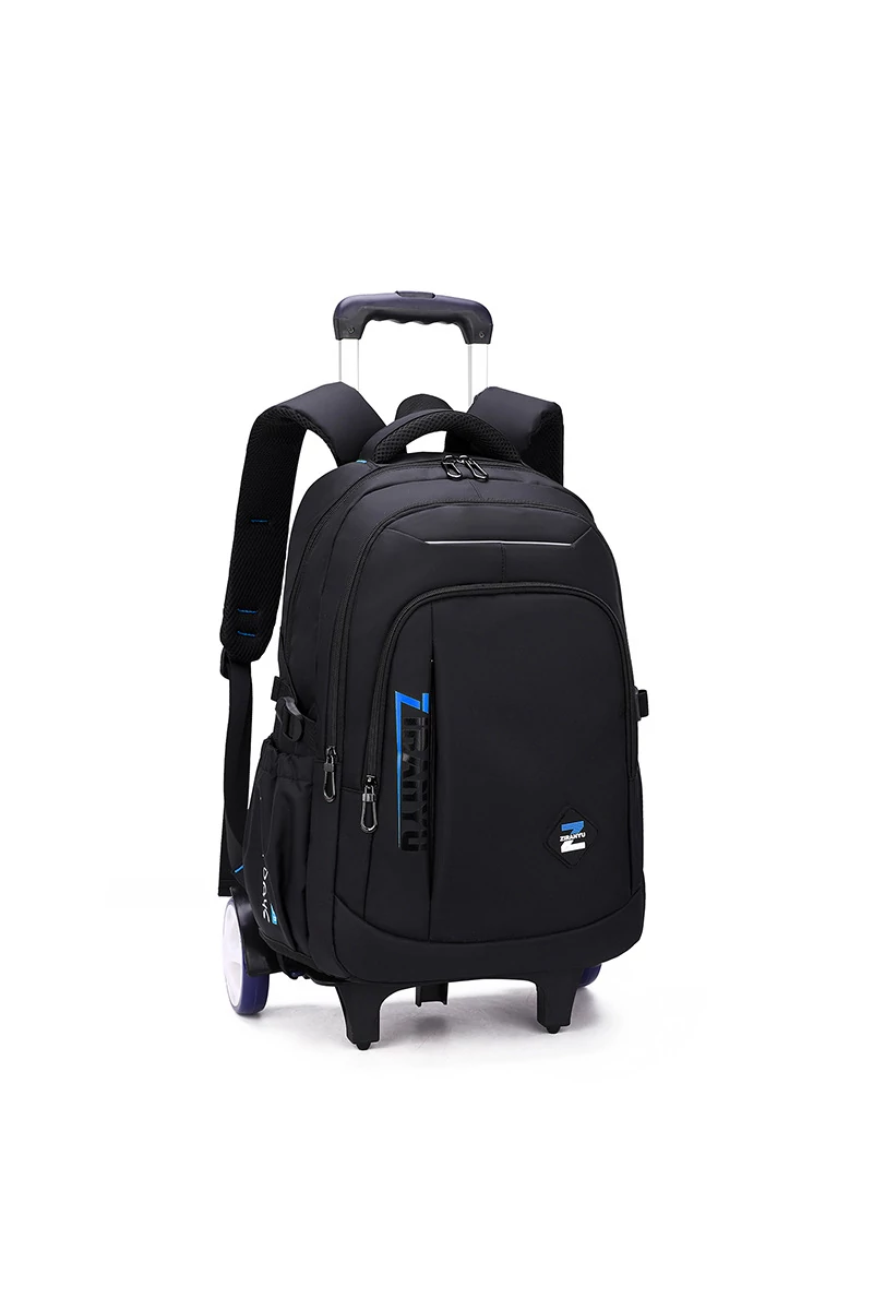 Bonluo Ghiozdan Negru/Albastru Pe Două Roți Mari Cu Suport Detașabil Din Material Impermeabil Dimensiune 50*33*24cm