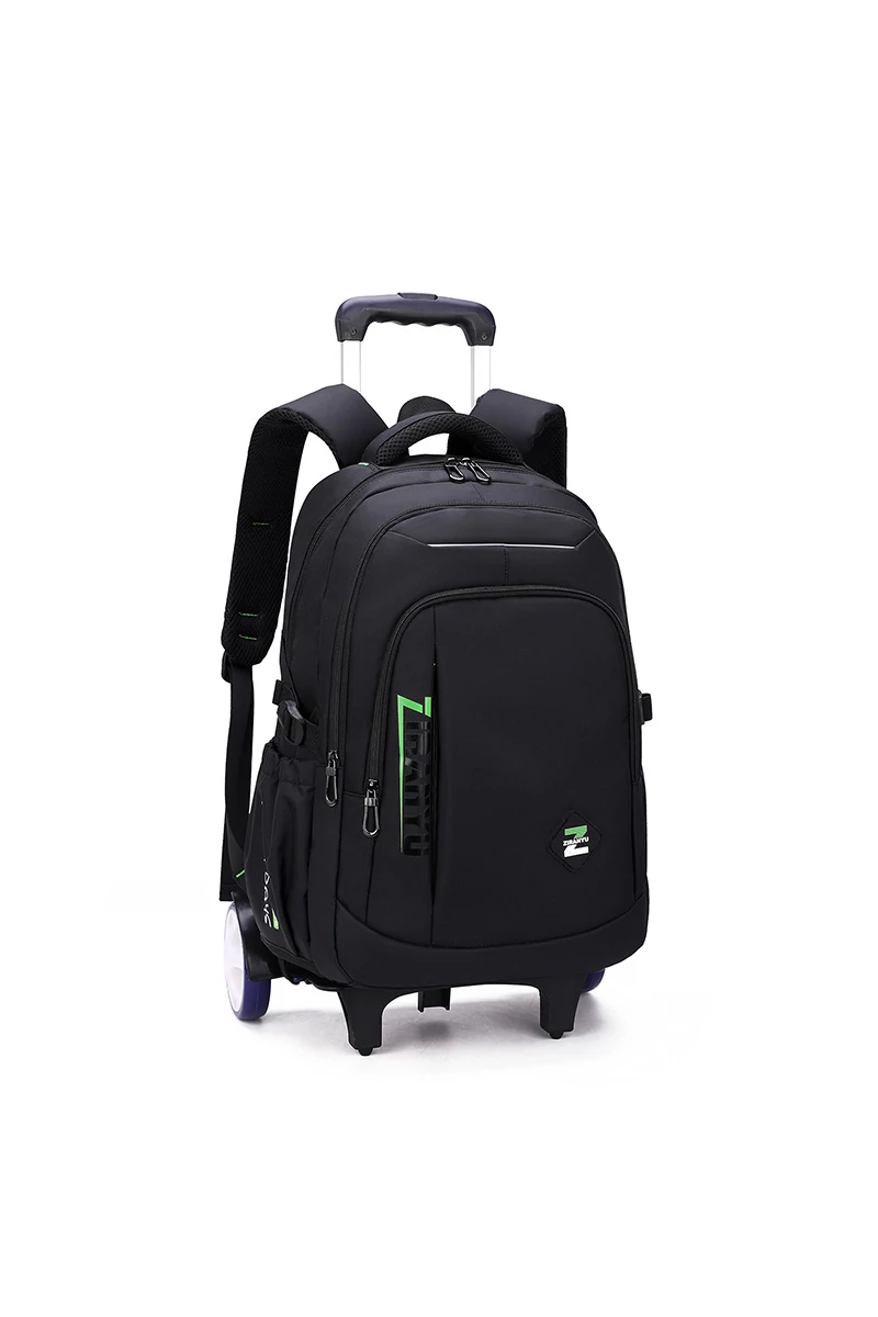 Bonluo Ghiozdan Negru/Verde Pe Două Roți Mari Cu Suport Detașabil Din Material Impermeabil Dimensiune 50*33*24cm