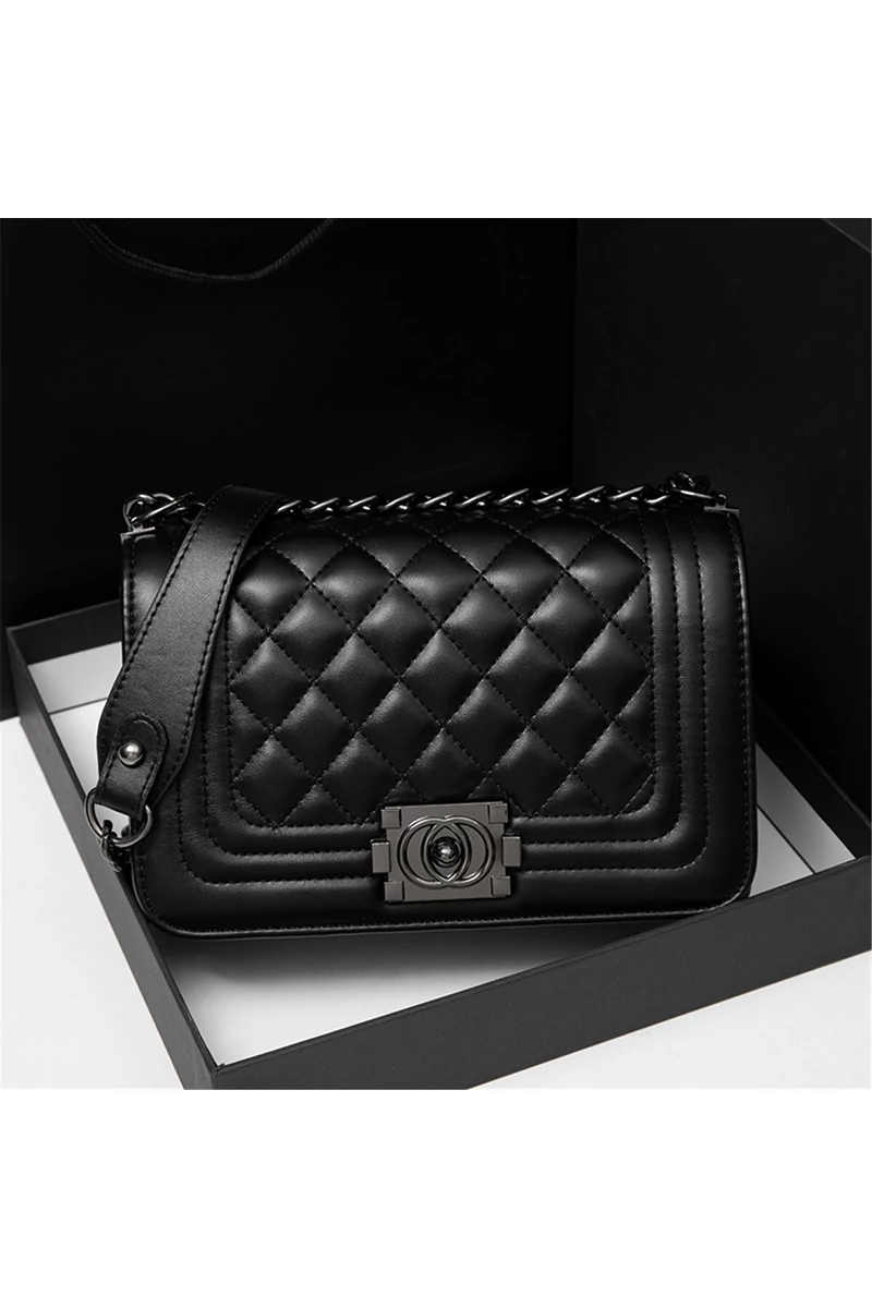 Bonluo Geantă De Umăr/Crossbody Neagră Elegantă Din Imitație De Piele (15*23*10cm)