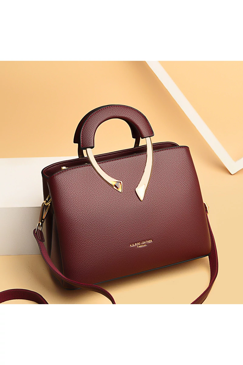 Bonluo Geantă De Mână/Crossbody Vișinie Cu Decorațiuni Aurii Din Imitație De Piele Dimensiuni 21*27*13cm