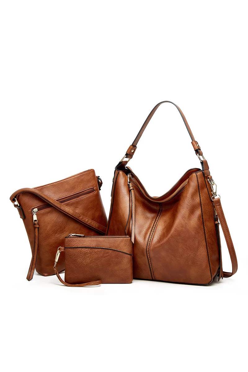 Bonluo Set Geantă Maro De Umăr/Crossbody/Mână Din Imitație Piele (3buc)