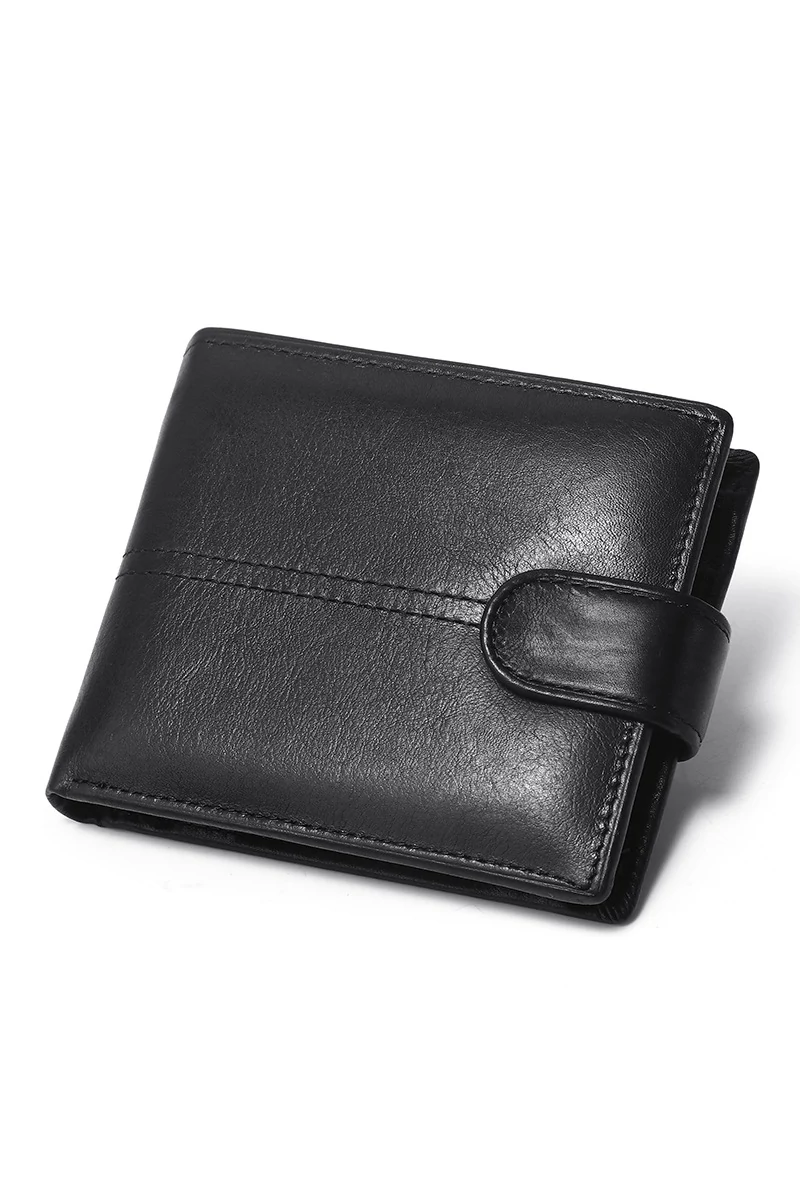 Portofel Bărbați Bonluo Negru Din Piele Naturala Multifuncțional Cu Etichetă Anti-Furt Dimensiunea 10*11.5*2.5cm