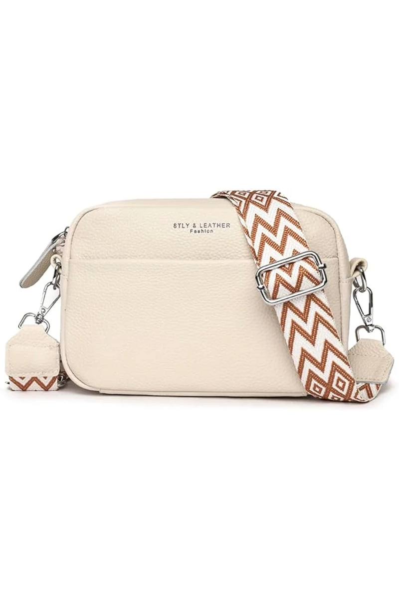Geantă Crossbody Bonluo Bej Din Piele Naturală Dimensiune Mică(15*20*7cm)