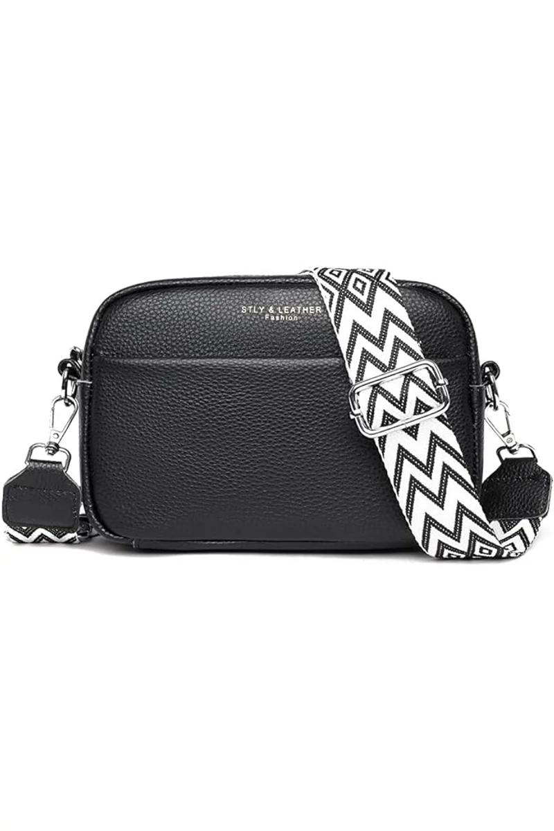 Geantă Crossbody Bonluo Neagra Din Piele Naturală Dimensiune Mică(15*20*7cm)