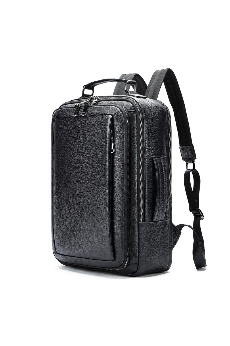 Rucsac Business Negru Din Piele Naturală Calitate Superioară Cu Aștașare La Troler Dimensiune (42*11*17cm)