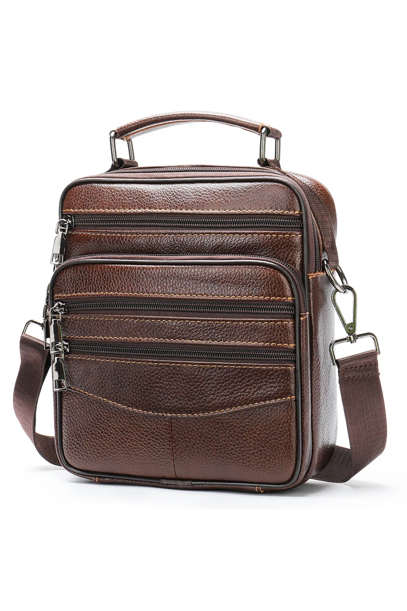 Geantă Crossbody De Bărbați Maro Bonluo Din Piele Naturală Calitate Premium Dimensiune (23*20*6cm)