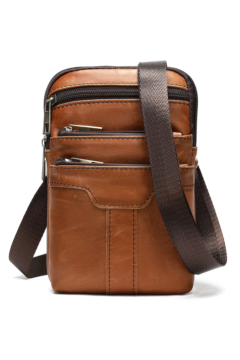 Geantă Crossbody Și Geantă De Brâu Bonluo De Bărbați Maro Din Piele Naturală Dimensiune (20*12,5m)