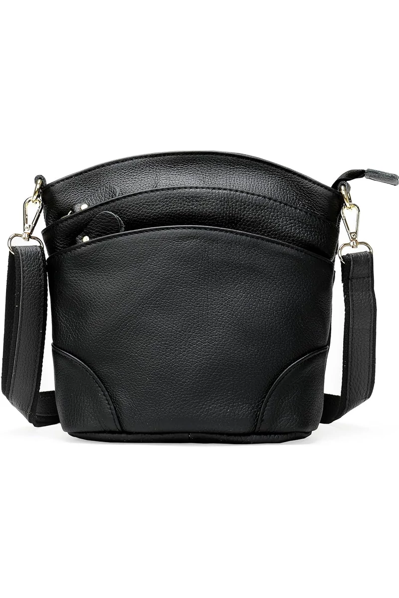 Geantă Crossbody Bonluo Neagra Din Piele Naturală 21*19,5*9,5cm