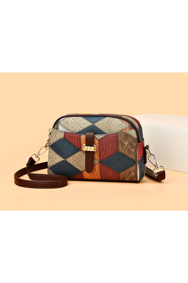 Geantă Crossbody Bonluo Albastru Cu Model Colorat Din Imitație De Piele Dimensiunea 15*21*7 cm 