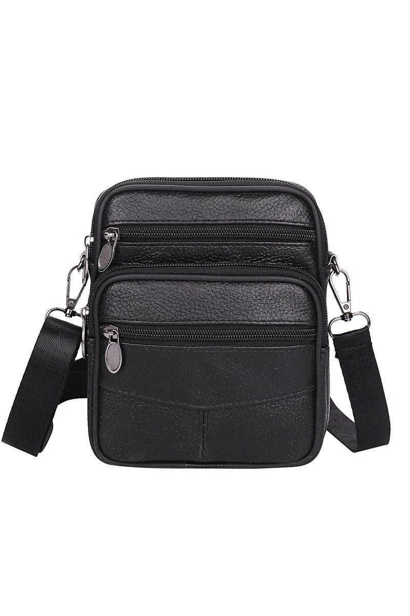 Geantă Bonluo De Bărbati Crossbody Si De Brâu Neagră Din Piele Naturală Dimensiune Mică (18*15*6cm)