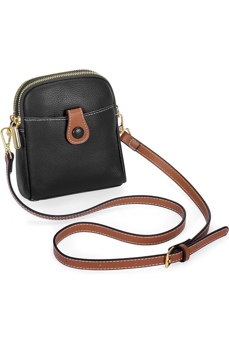 Geantă Crossbody Mini Bonluo Neagră Din Piele Naturală Dimensiune (20*14*8cm)