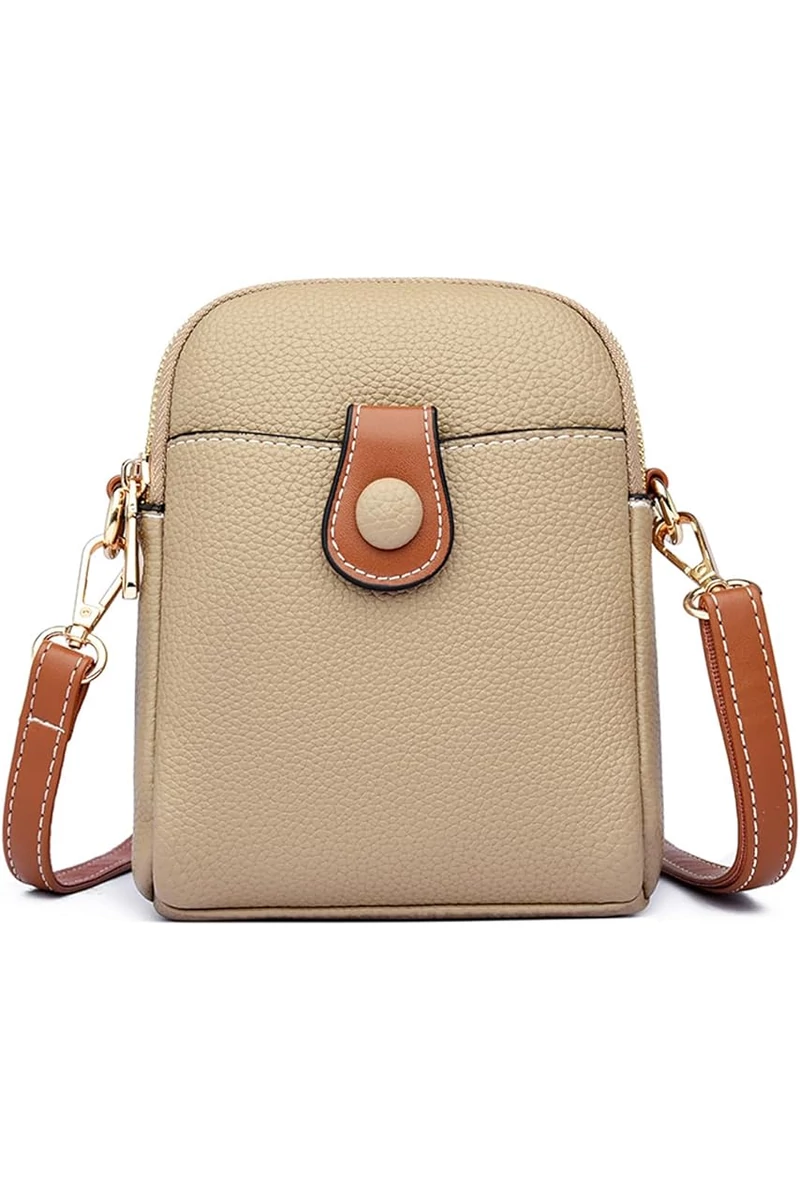 Geantă Crossbody Mini Bonluo Cafenie Din Piele Naturală Dimensiune (20*14*8cm)