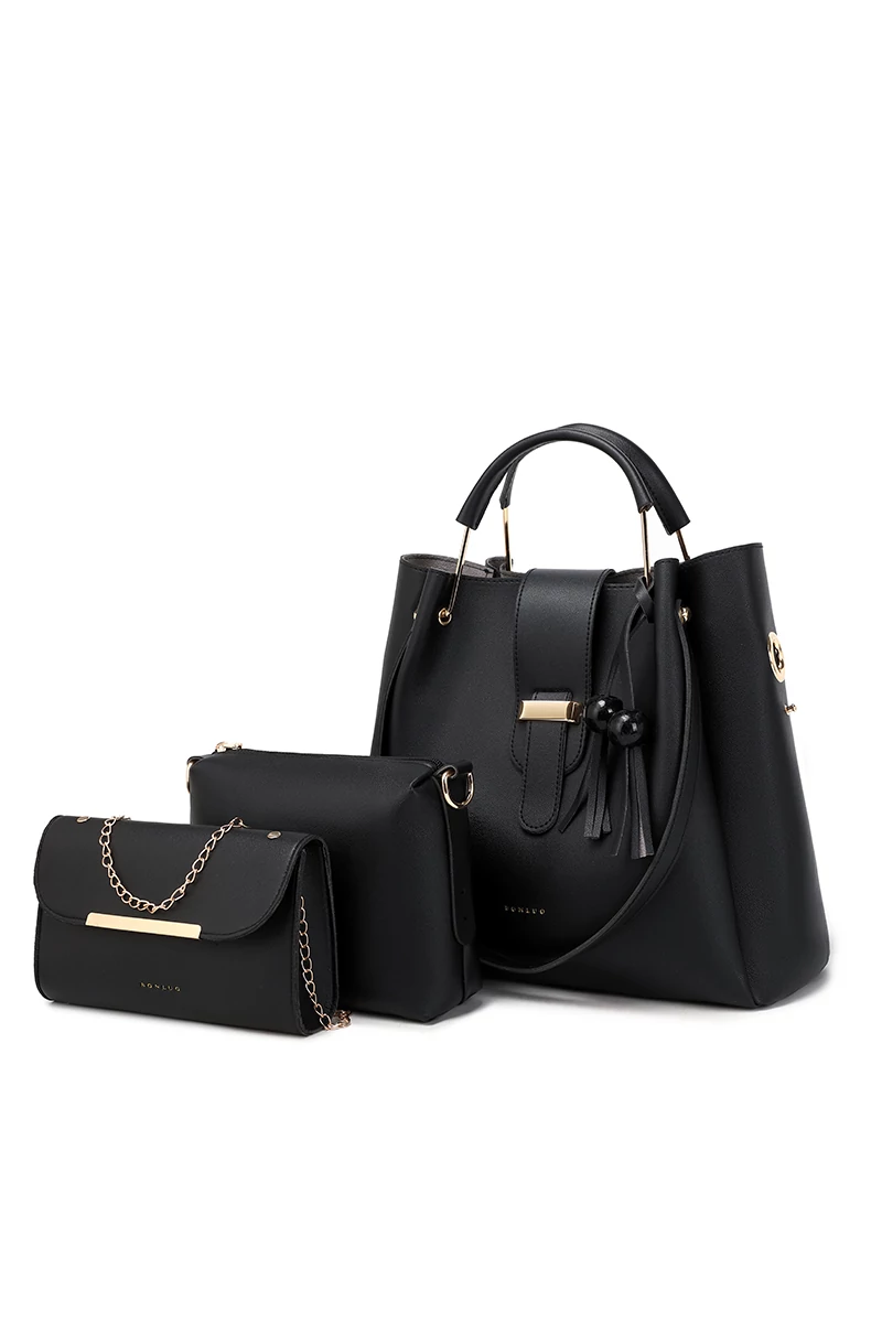 Bonluo Set Geantă De Umăr Negru Cu Geantă Crossbody Și O Poșetă (3buc)