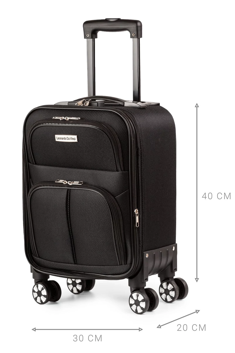Troler 40*30*20 Wizzair Ryanair Leonardo Davinci Neagră Cu Pereți Moi Extensibil 