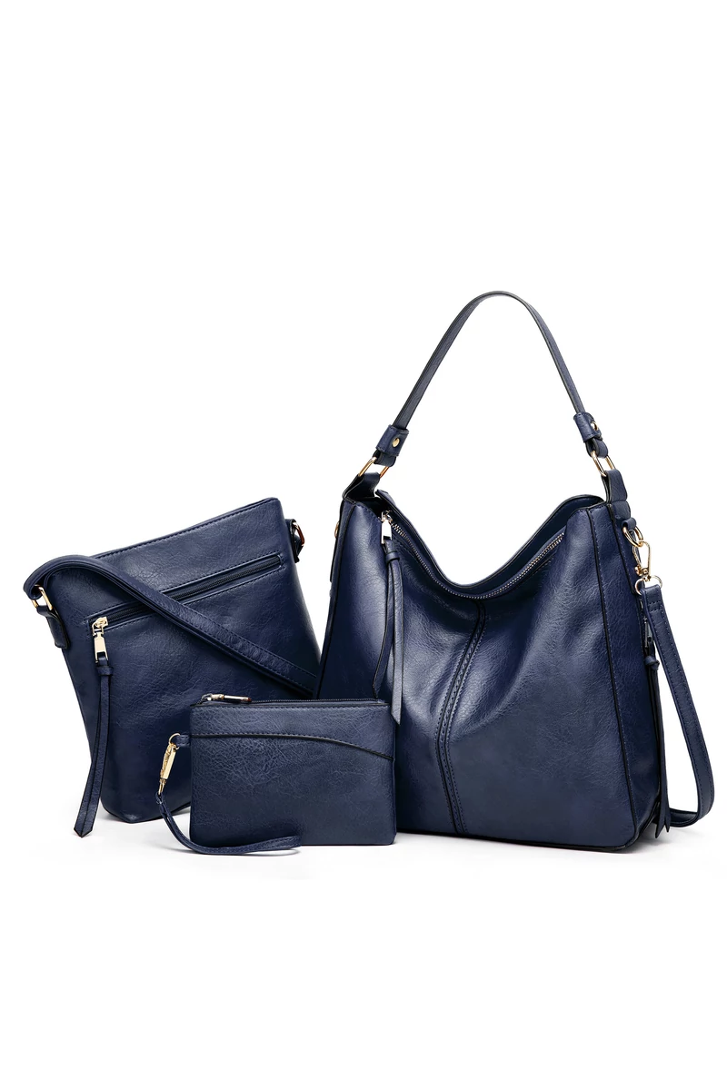 Bonluo Set Geantă Albastru Închis De Umăr/Crossbody/Mână Din Imitație Piele (3buc)
