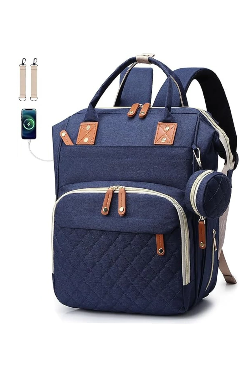 Rucsac Bonluo Pentru Mămici Albastru Închis Multifuncțional Din Poliester Impermeabil Cu Spațiu USB 40*29*15cm