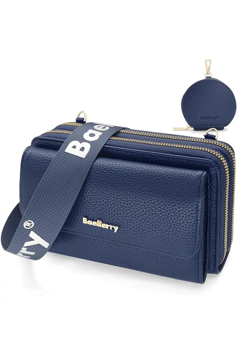 Geantă Crossbody 2în1 Portofel Bonluo Albastru Închis Din Imitație De Piele Cu Un Design Compact Și Un Mini Portofel Atașat De Dimensiunea 11*19*7cm 