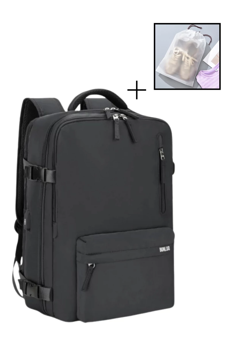Bonluo Rucsac Stil Valiză Negru Dimensiune Wizz-air( 40X30x20) Multifuncțional Cu Sac Pentru Pantofi Inclus