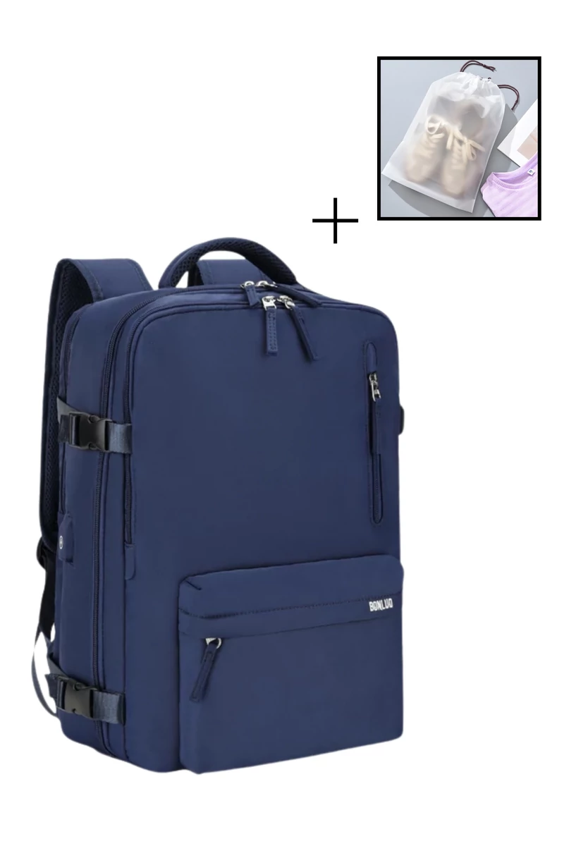 Bonluo Rucsac Stil Valiză Albastru Închis Dimensiune Wizz-air( 40X30x20) Multifuncțional  Cu Sac Pentru Pantofi Inclus